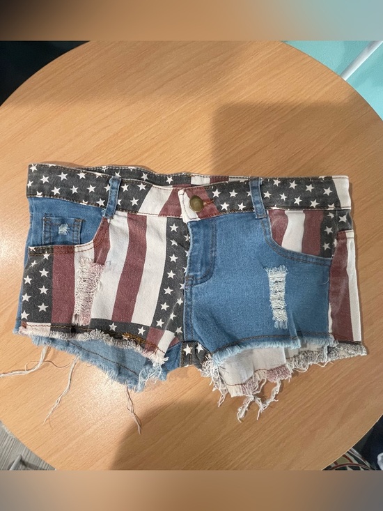 Source Unknown Pants - Source Unknown Red White Blue Patchwork Denim Shorts